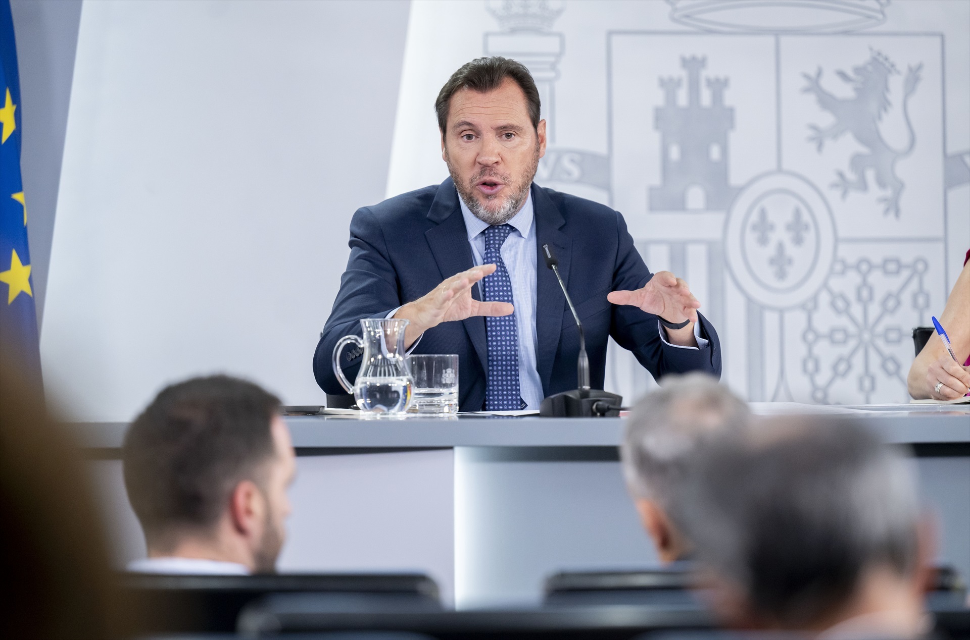 El ministro de Transportes y Movilidad Sostenible, Óscar Puente, durante la rueda de prensa posterior al Consejo de Ministros, en el Palacio de la Moncloa, a 9 de junio de 2026