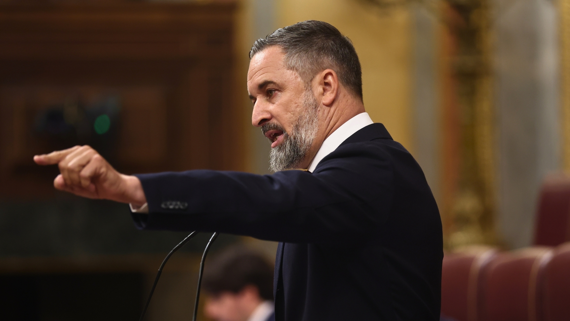 El presidente de Vox, Santiago Abascal, interviene durante una sesión plenaria en el Congreso de los Diputados