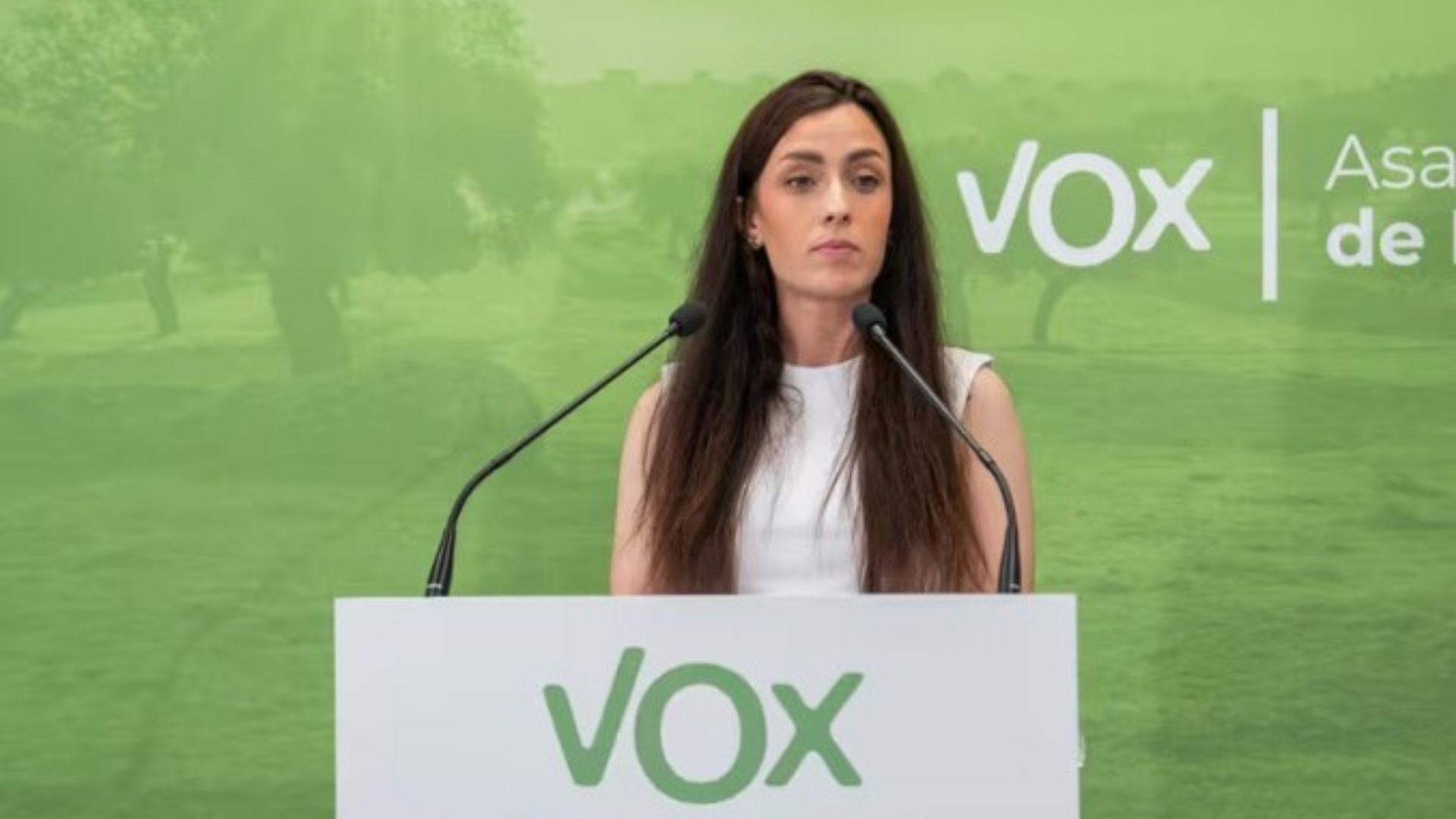 La portavoz de Vox en la Asamblea de Extremadura, Inés Checa, en rueda de prensa