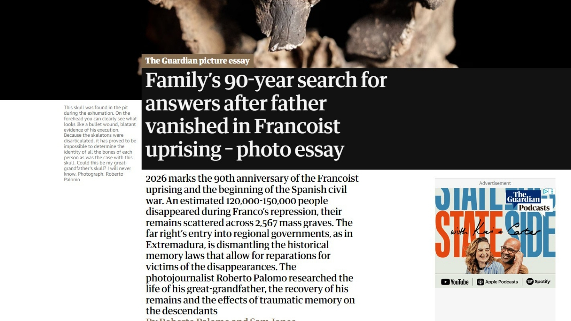 Web del The Guardian en la que se publica el trabajo del fotoperiodista extremeño Roberto Palomo