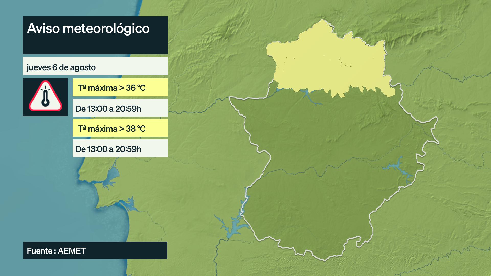 Mapa de avisos para el jueves 6 de agosto
