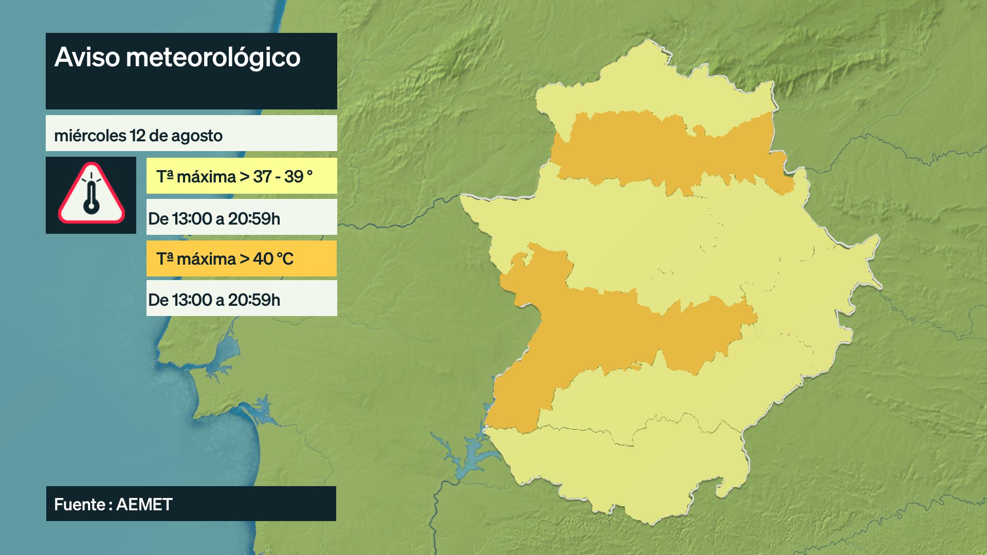 Mapa de avisos del 12 de agosto