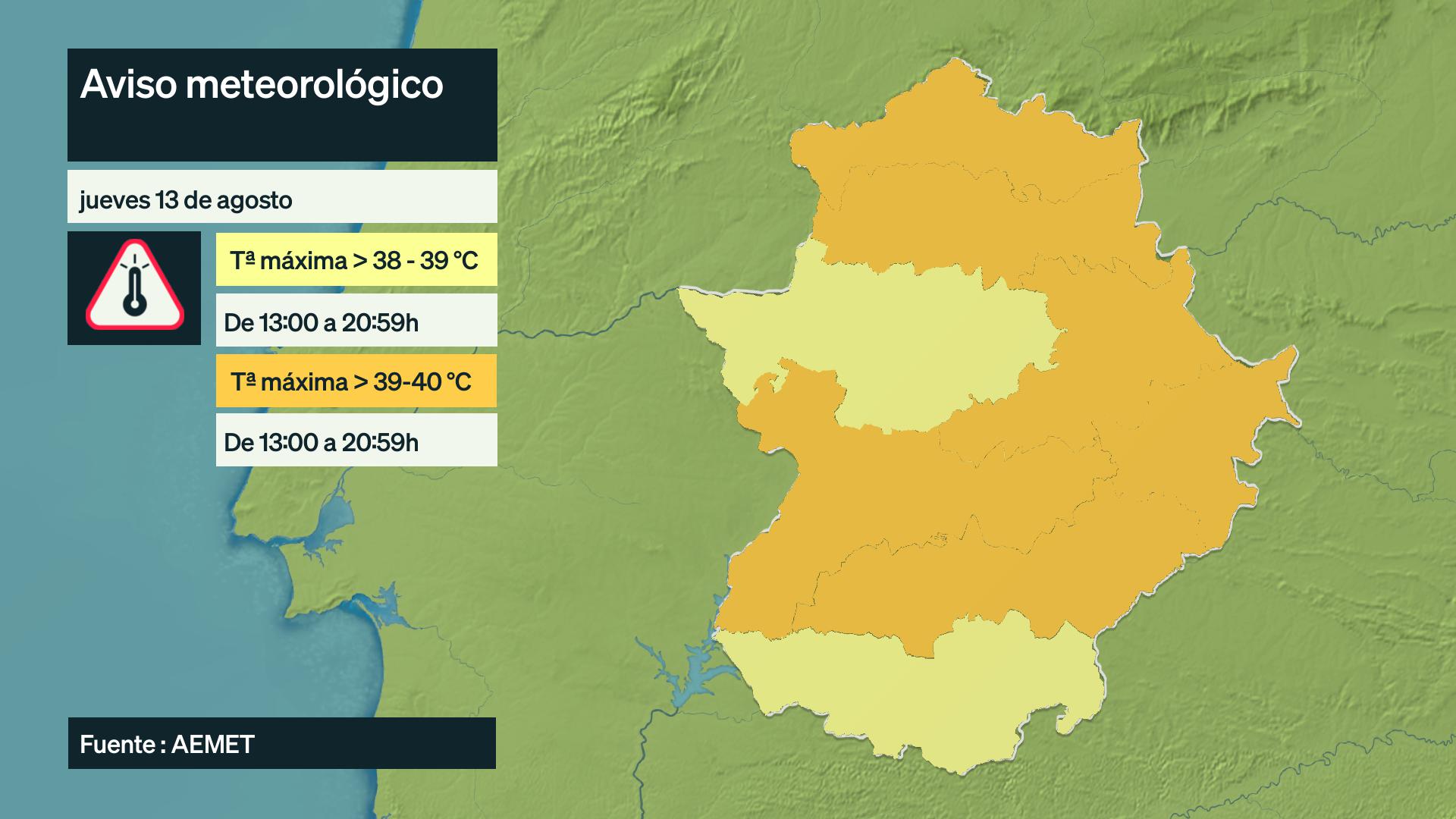 Mapa de avisos del 13 de agosto 