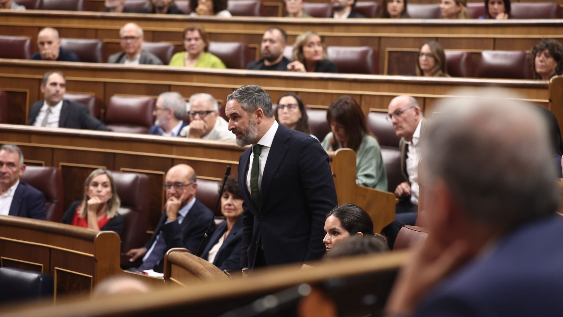 El presidente de Vox, Santiago Abascal, vota durante una sesión plenaria, en el Congreso de los Diputados