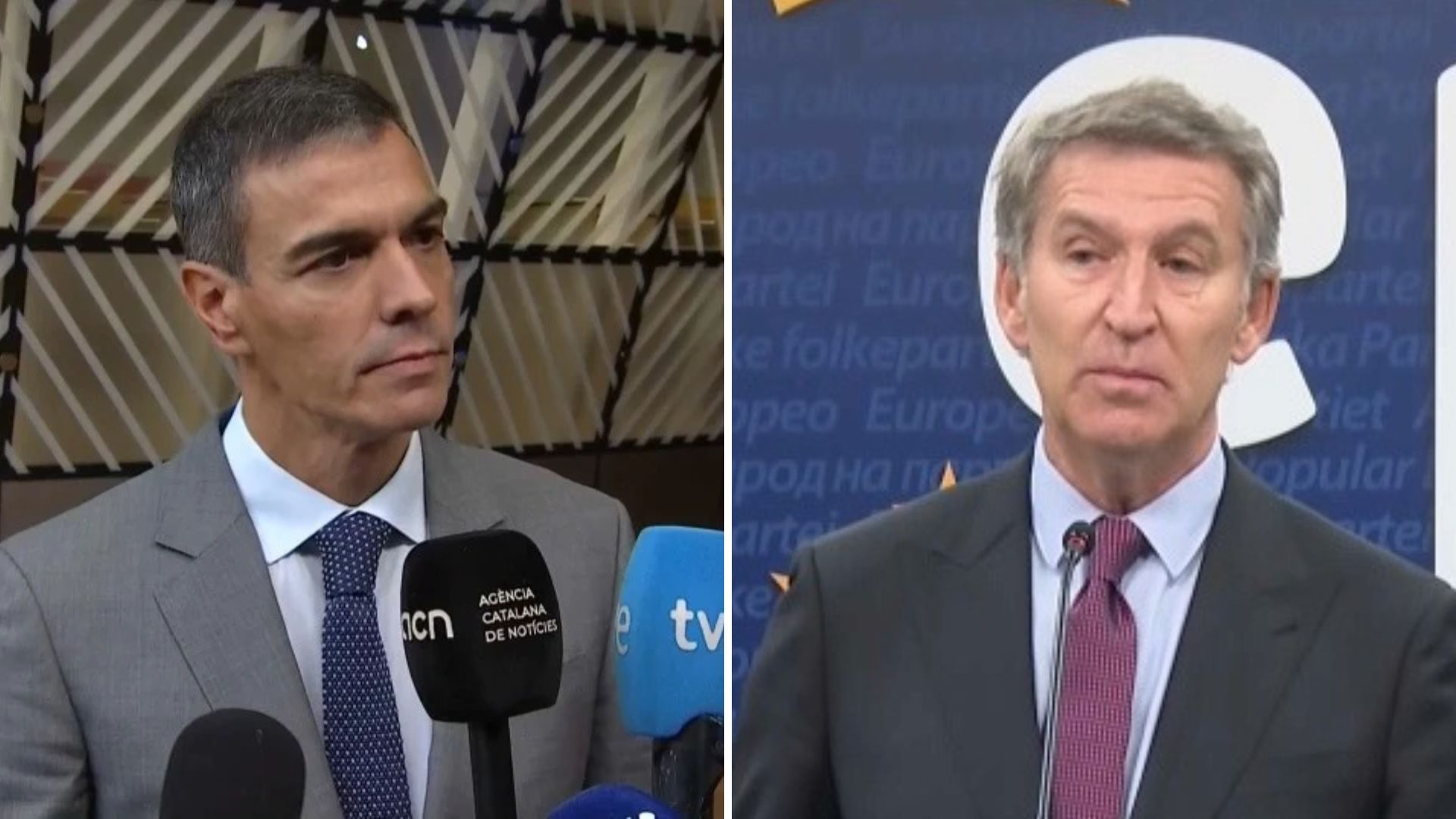 Pedro Sánchez, presidente del Gobierno, y Alberto Núñez Feijóo, líder del PP