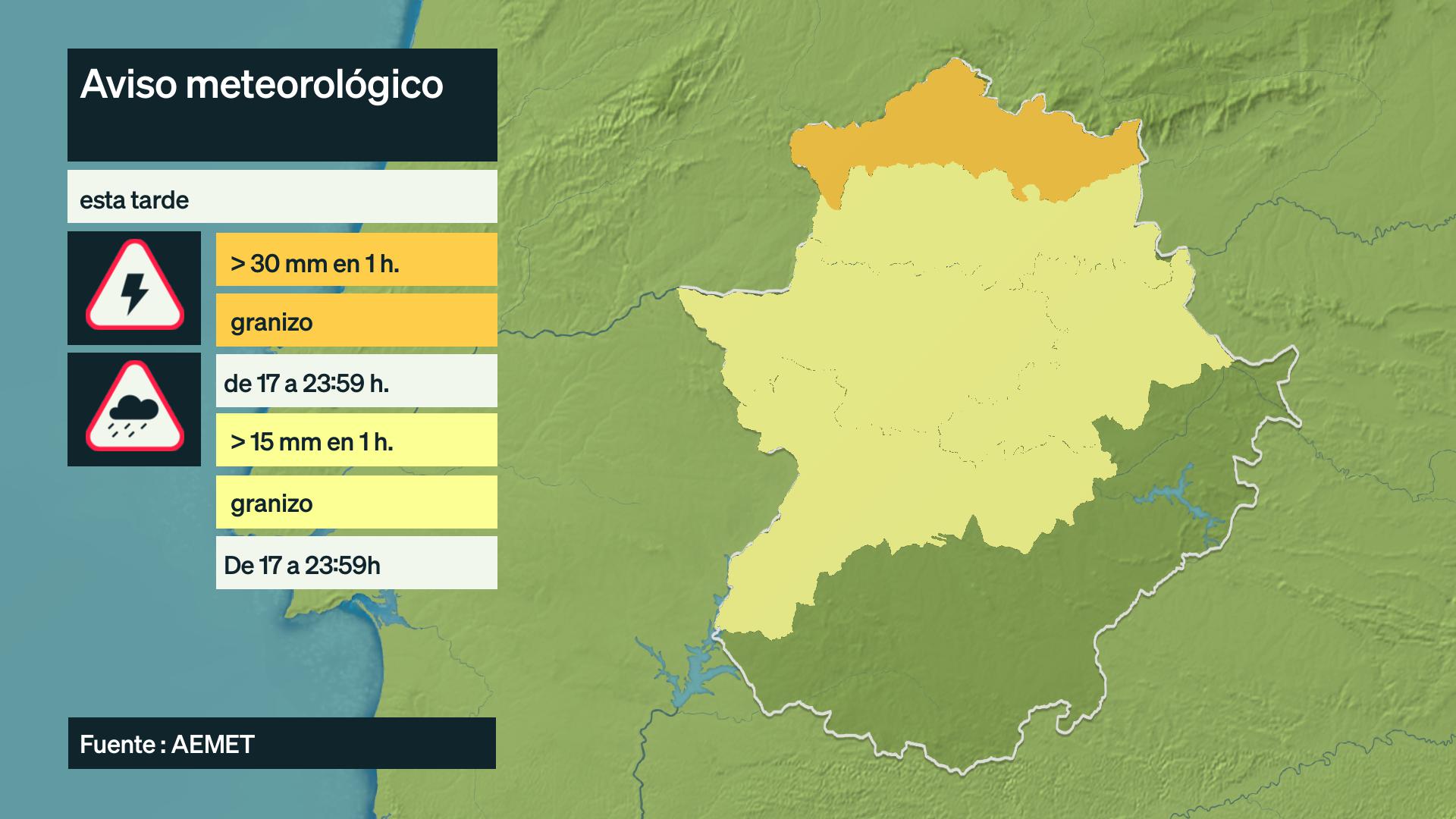 Mapa de avisos meteosológicos (Aemet) previstos para hoy lunes 5 de octubre