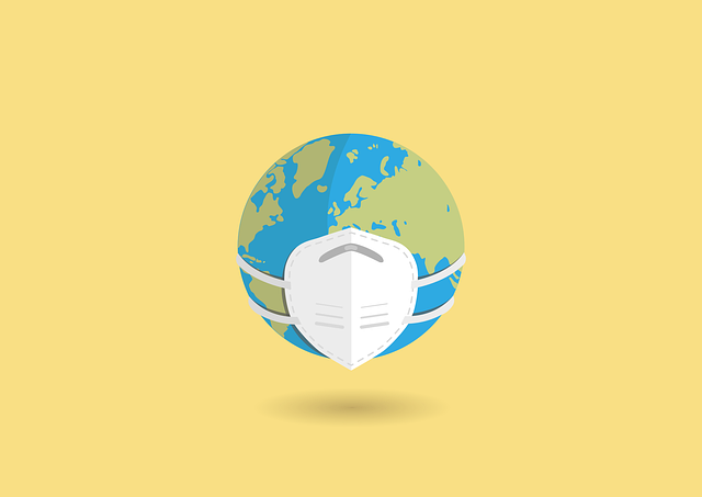 Dibujo del planeta tierra con una mascarilla puesta