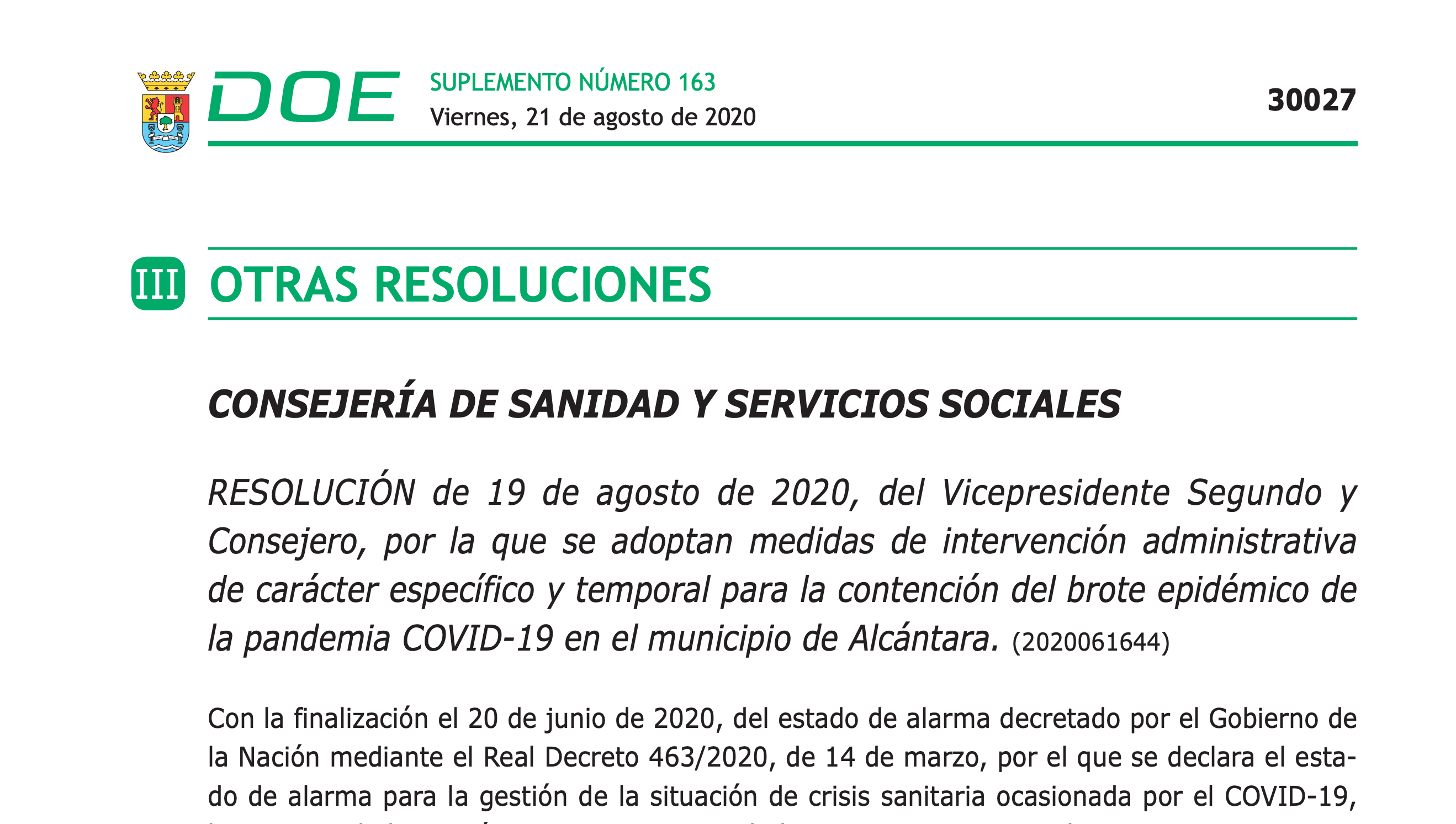 Doe sobre el aislamiento de Alcántara