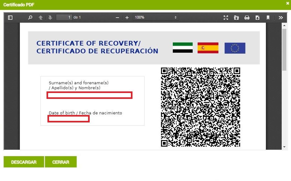 Ejemplo de pasaporte covid