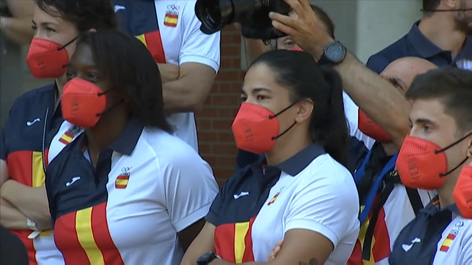La judoka emeritense Cristina Cabaña durante el acto de recibimiento en los jardines de la Moncloa