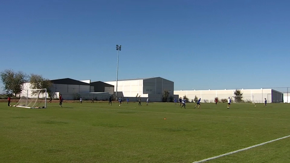 Los jugadores del Extremadura en un entrenamiento esta temporada