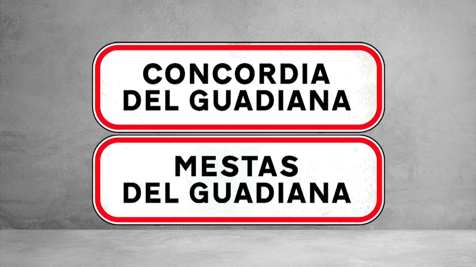 Grafismo con los nombres de las dos propuestas para el nuevo nombre de Don Benito y Villanueva tras la fusión: Concordia del Guadiana o Mestas del Guadiana