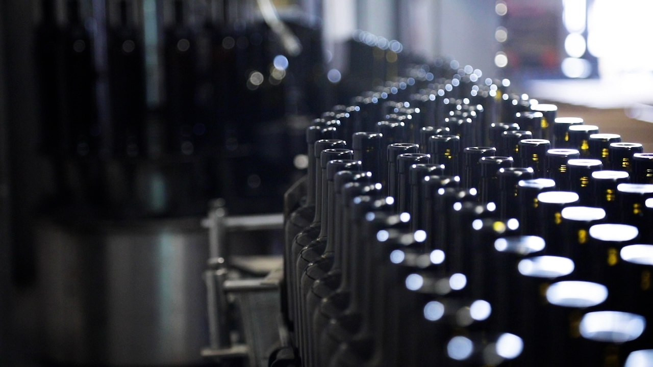 Botellas de vino en una bodega