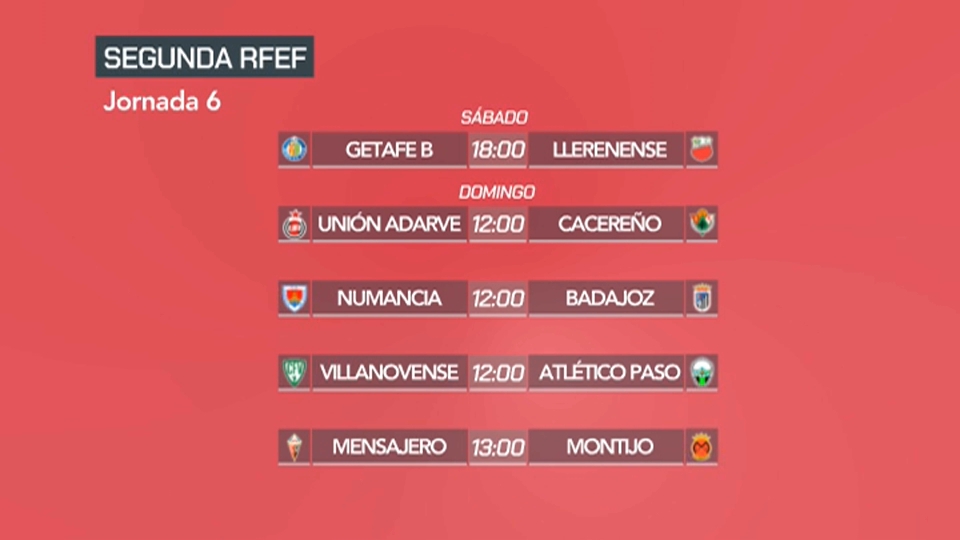 Horarios 2ªRFEF jornada 6ª