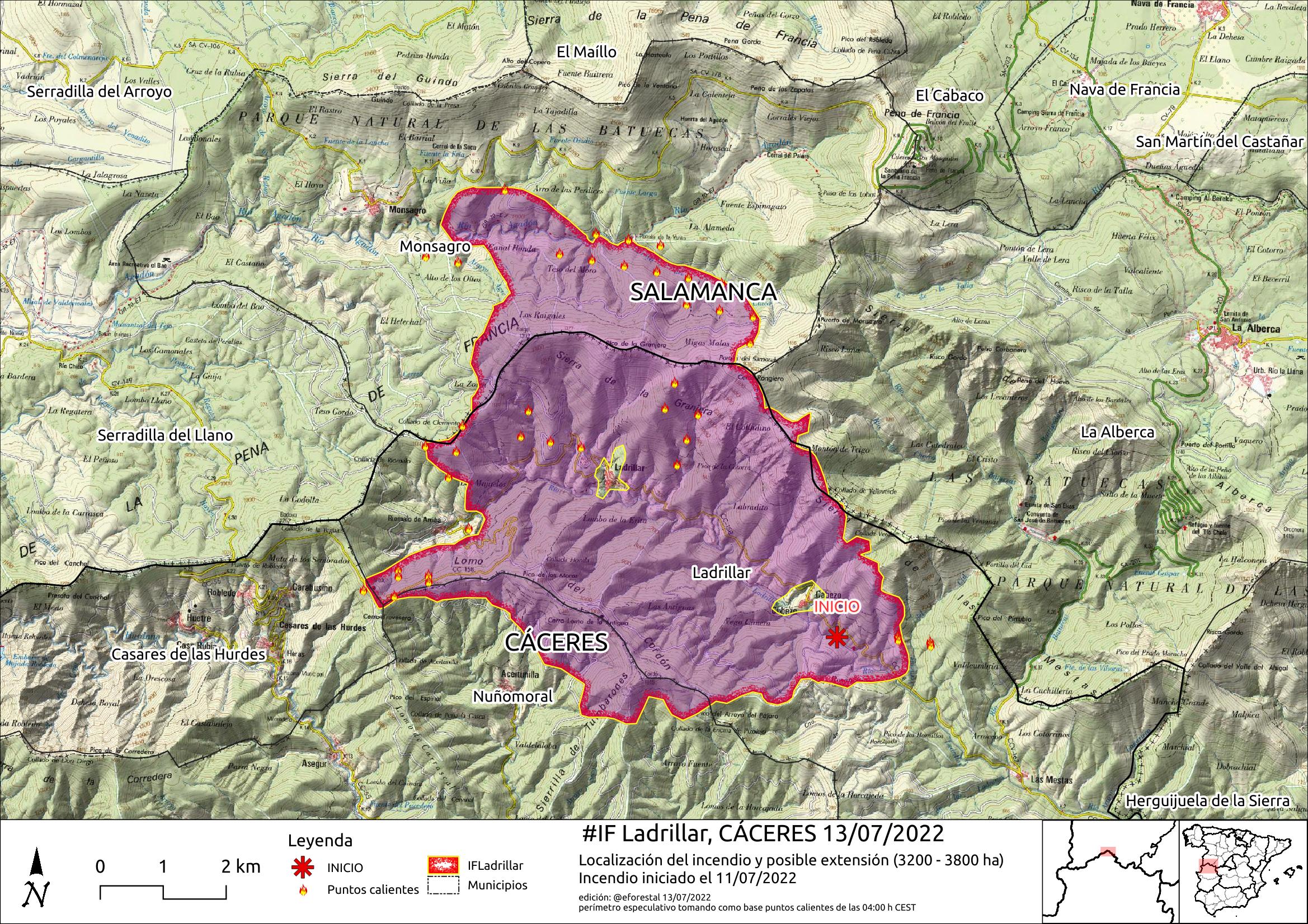 mapa incendio las hurdes