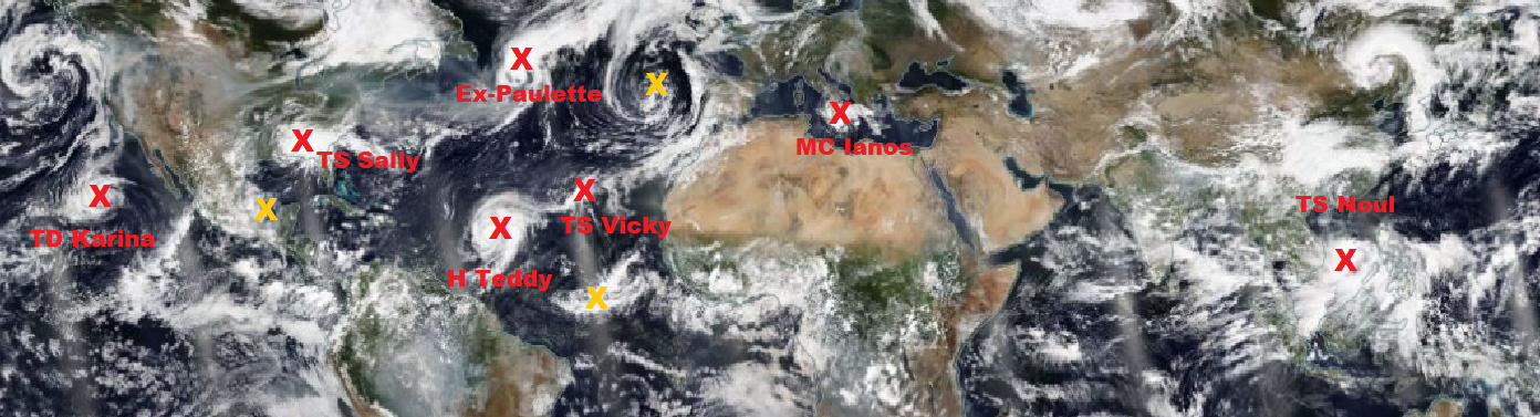 Imagen Satelite MODIS + localización de tormentas tropicales y huracanes activos. Jueves 17 de septiembre
