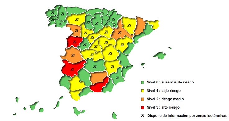 Mapa de alertas elaborado por el 112 en Extremadura