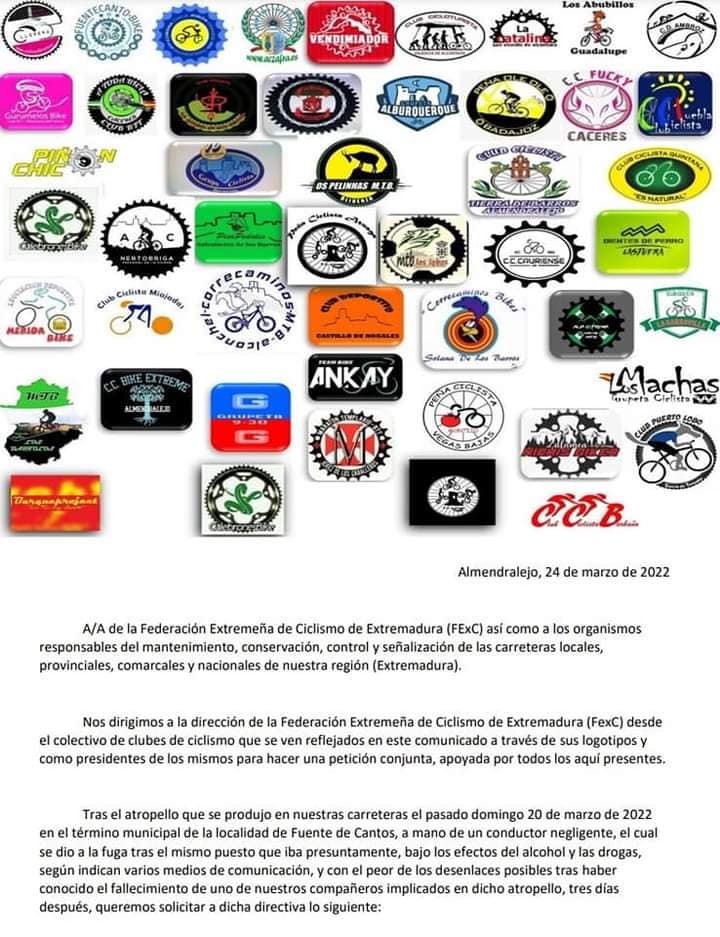 Manifiesto conjunto de las agrupaciones ciclistas de Extremadura