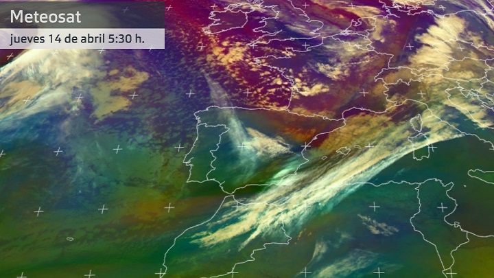 Imagen del Meteosat (masas de aire) jueves 14 de abril 5:30 h.