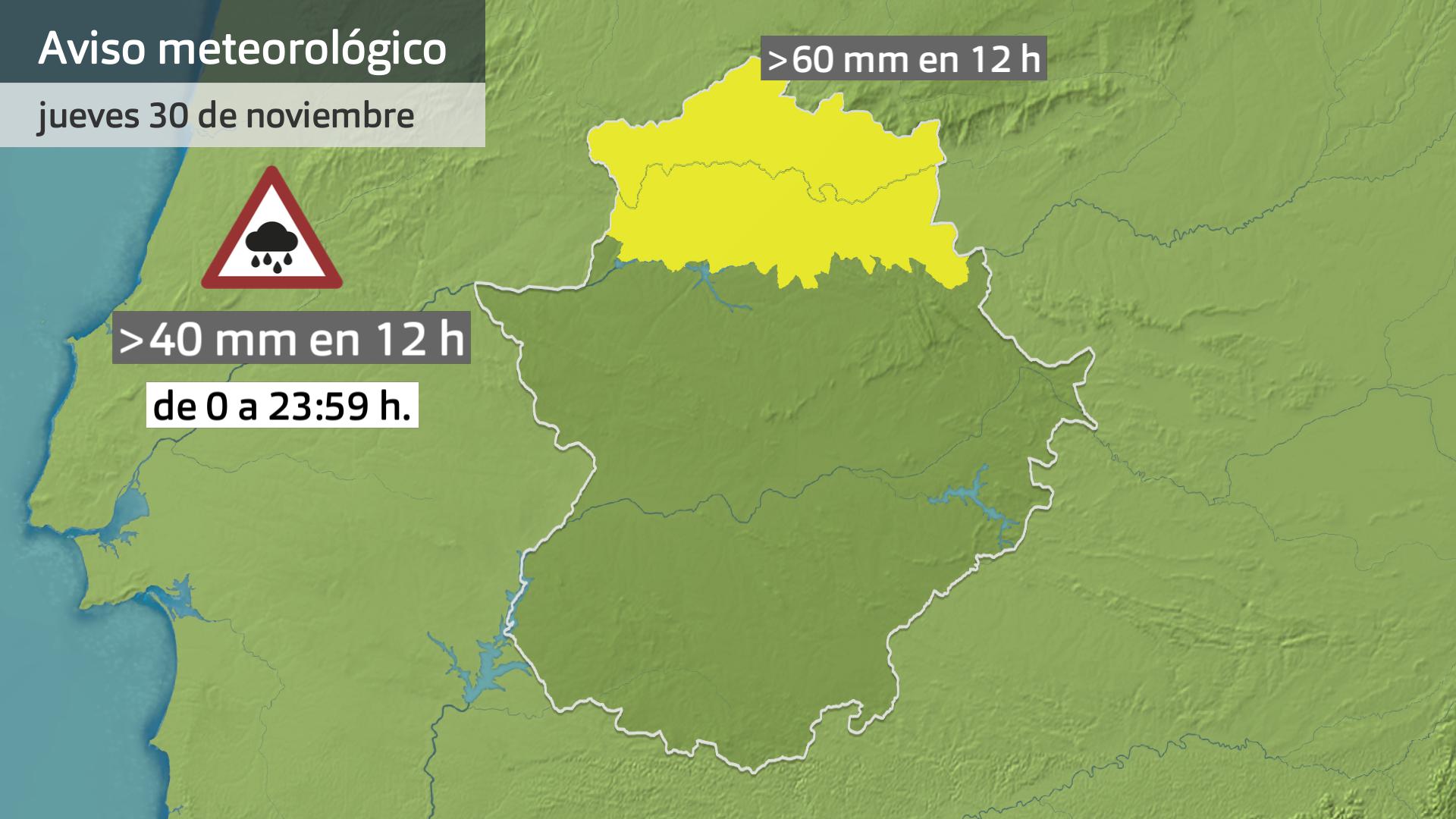 Avisos meteorológicos por lluvia (Aemet) para hoy jueves 30 de noviembre