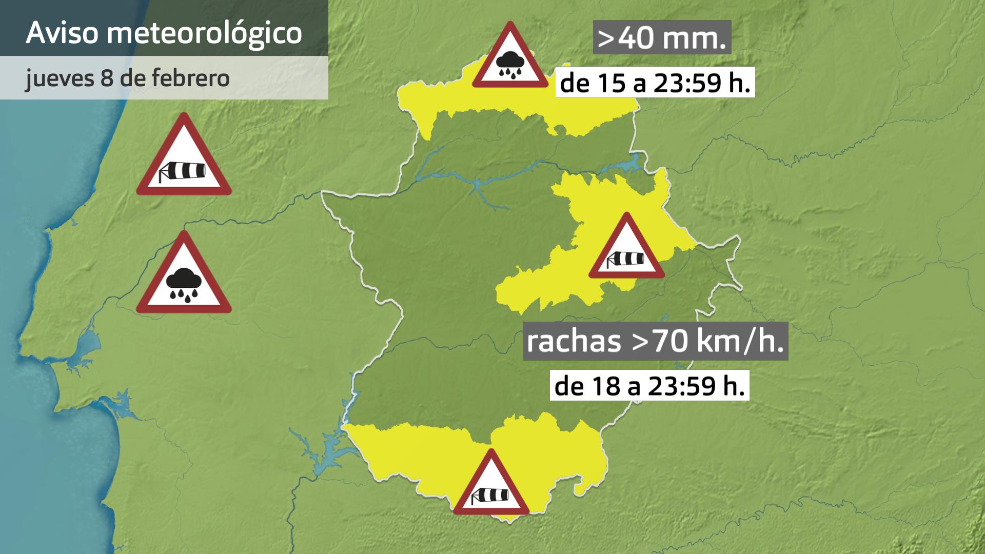 Avisos meteorológicos (Aemet) jueves 8 de febrero