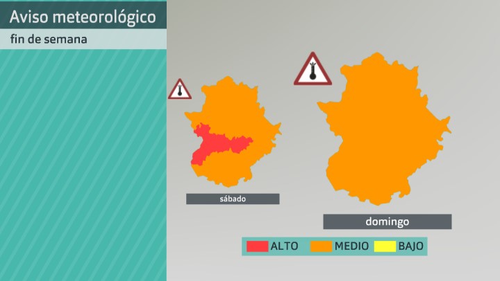 Mapa de avisos establecidos por AEMET por altas temperaturas para el sábado 16 de julio