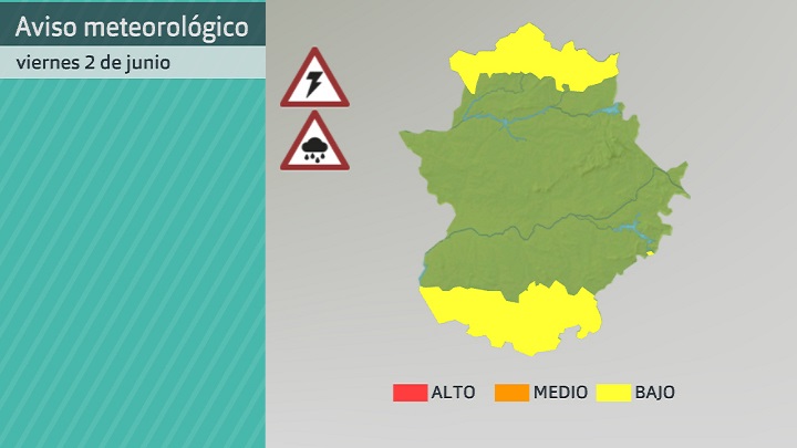 Mapa de avisos meteorológicos (Aemet) para hoy viernes 2 de junio