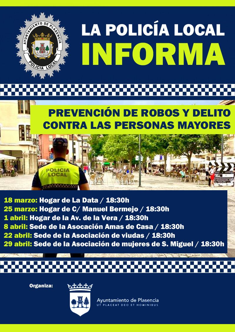 Campaña de la Policía Local de Plasencia para evitar timos en personas mayores.