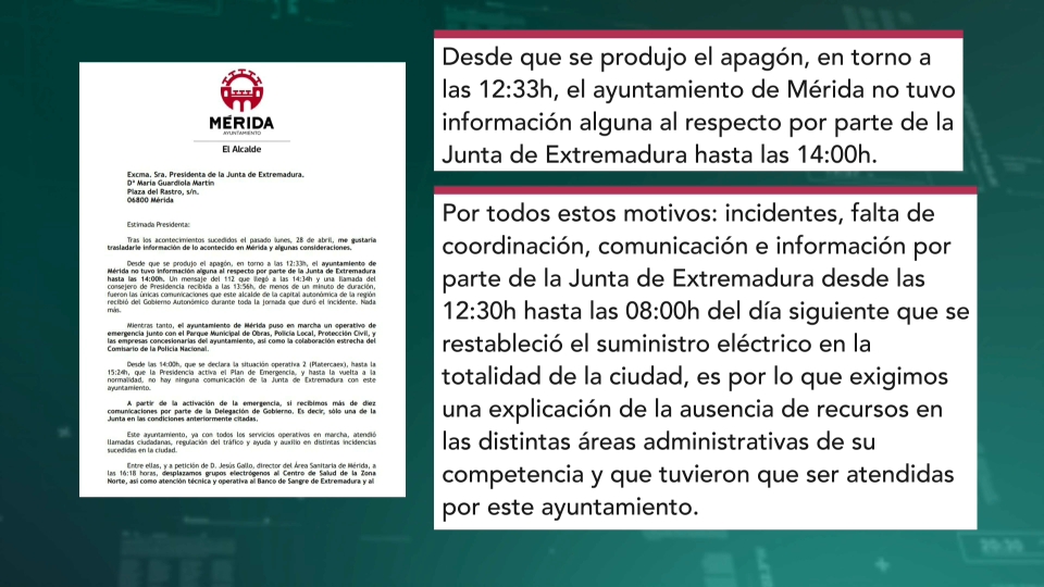 Cruce de reproches entre el alcalde de Mérida y la presidente de la Junta a raíz del apagón