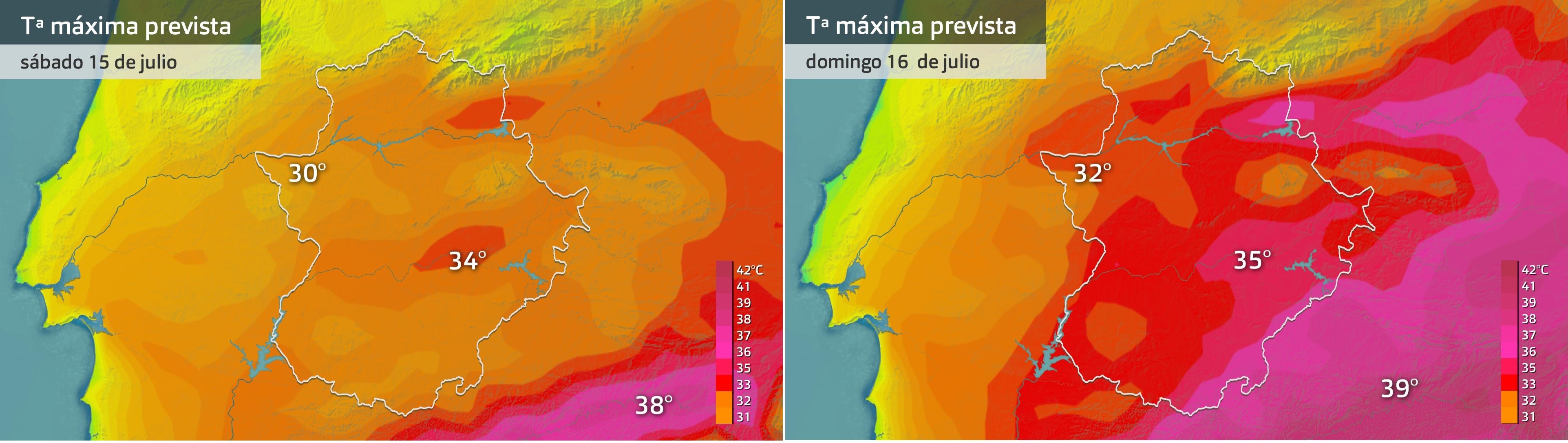 Temperatura máxima prevista para mañana y para el domingo