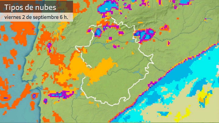 Imagen del Meteosat (tipos de nubes) viernes 2 de septiembre 6 h.