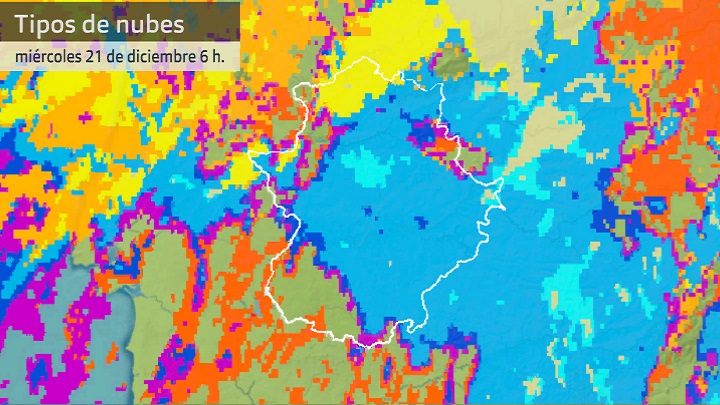 Imagen del Meteosat (tipos de nubes) miércoles 21 de diciembre 6 h.