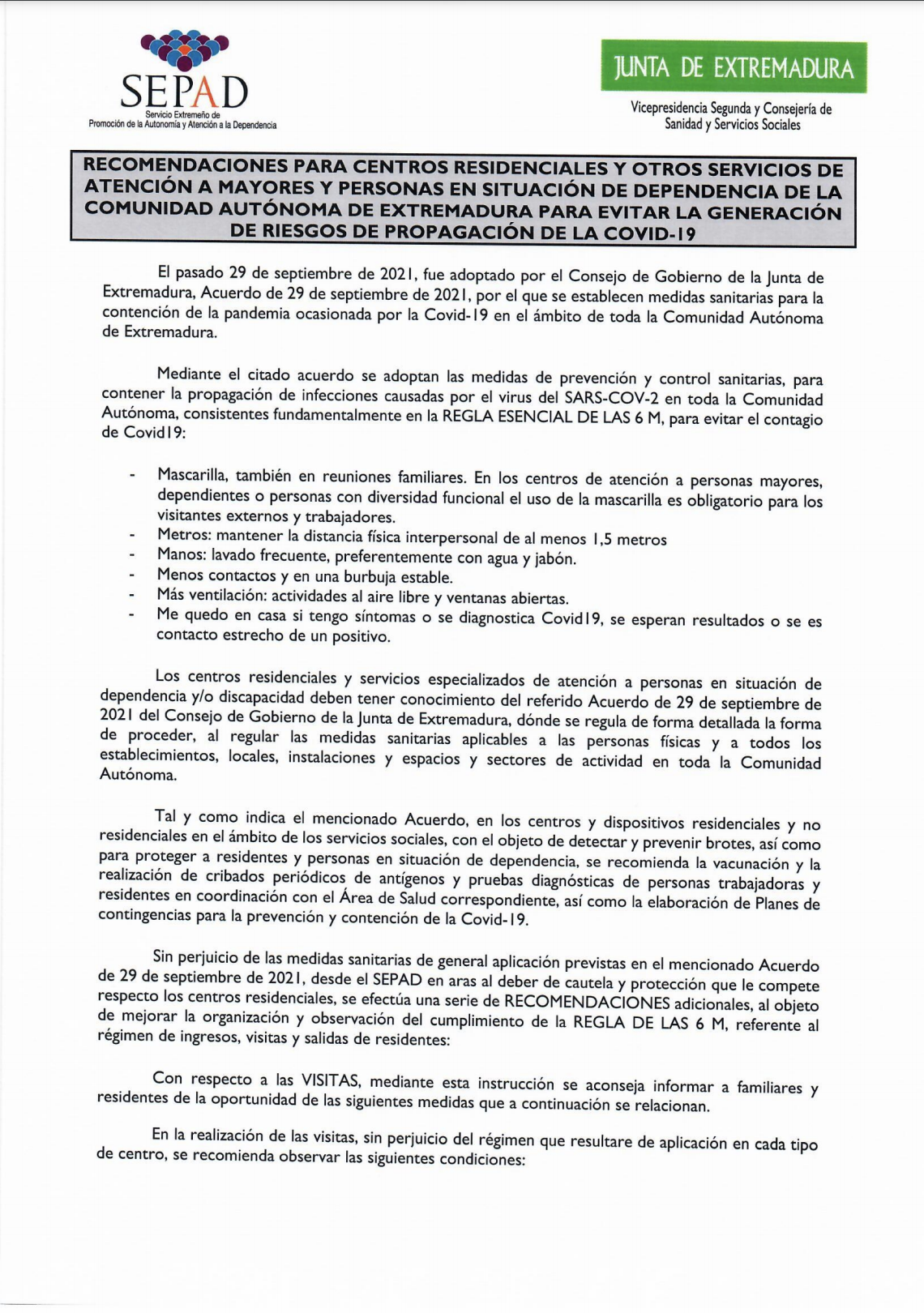 Documento de recomendaciones del SEPAD