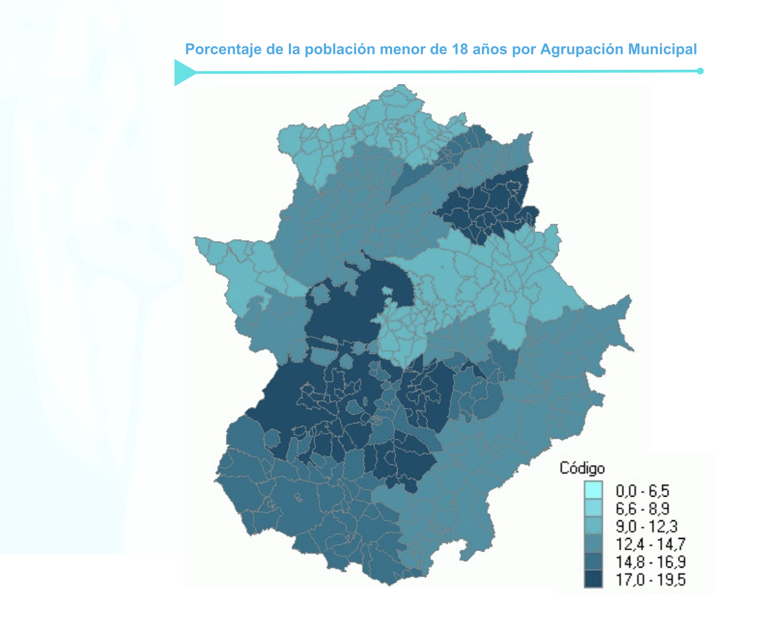 Distribución geográfica por porcentajes de población joven 