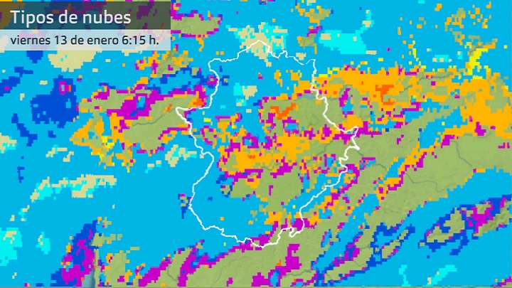 Imagen del Meteosat (tipos de nubes) viernes 13 de enero 6:15 h.