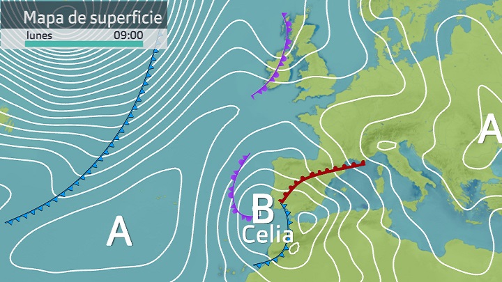 Mapa de presión atmosférica del lunes 14 de marzo a las 9 horas