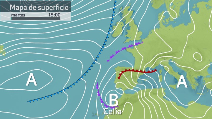 Mapa de presión atmosférica del martes 15 de marzo a las 15 horas