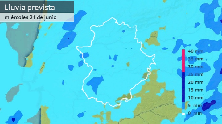 Lluvia acumulada prevista para hoy miércoles 21 de junio