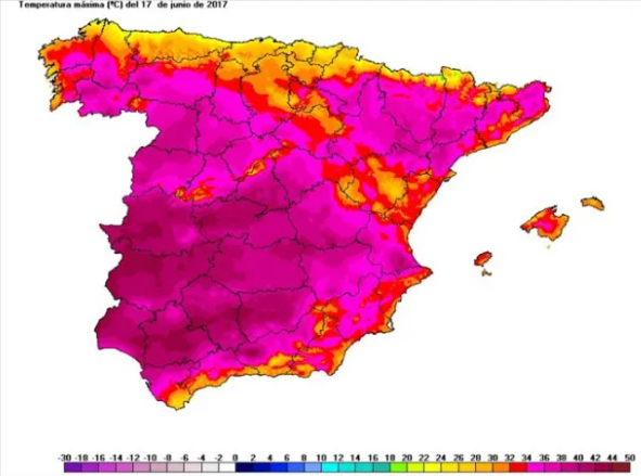 Mapa de temperaturas máximas del 17 de junio de 2017