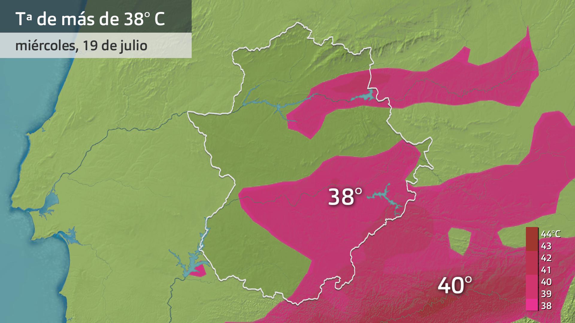 Zonas con temperauras superiores a 38º C