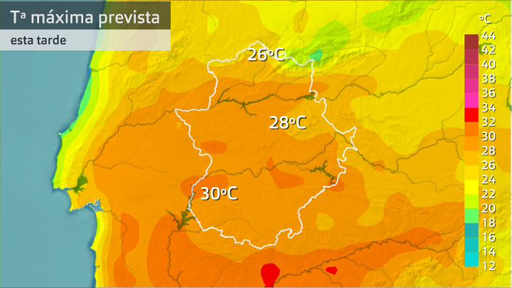 Temperatura máxima prevista. Martes 29 de septiembre