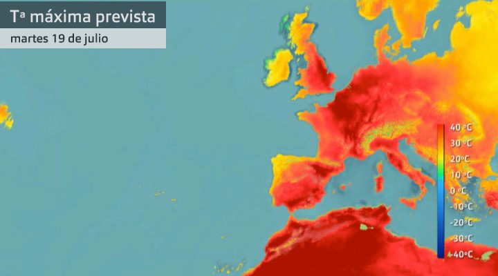Temperatura máxima prevista en Europa para el 19 de julio de 2022.