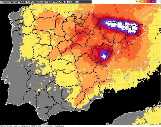 Nª medio de días de tormenta agosto