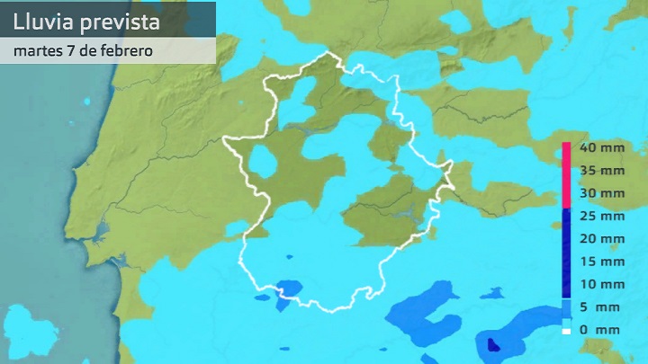 Acumulado de lluvia previsto para hoy martes 7 de febrero