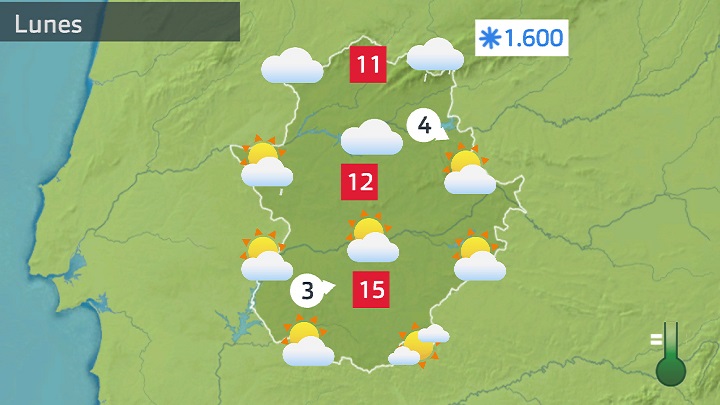 Mapa de previsión para hoy lunes 16 de enero