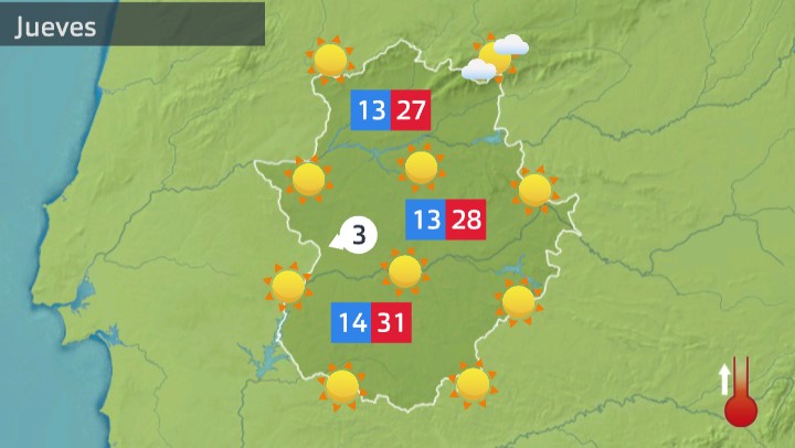 Mapa de tiempo previsto para el jueves 26 de mayo
