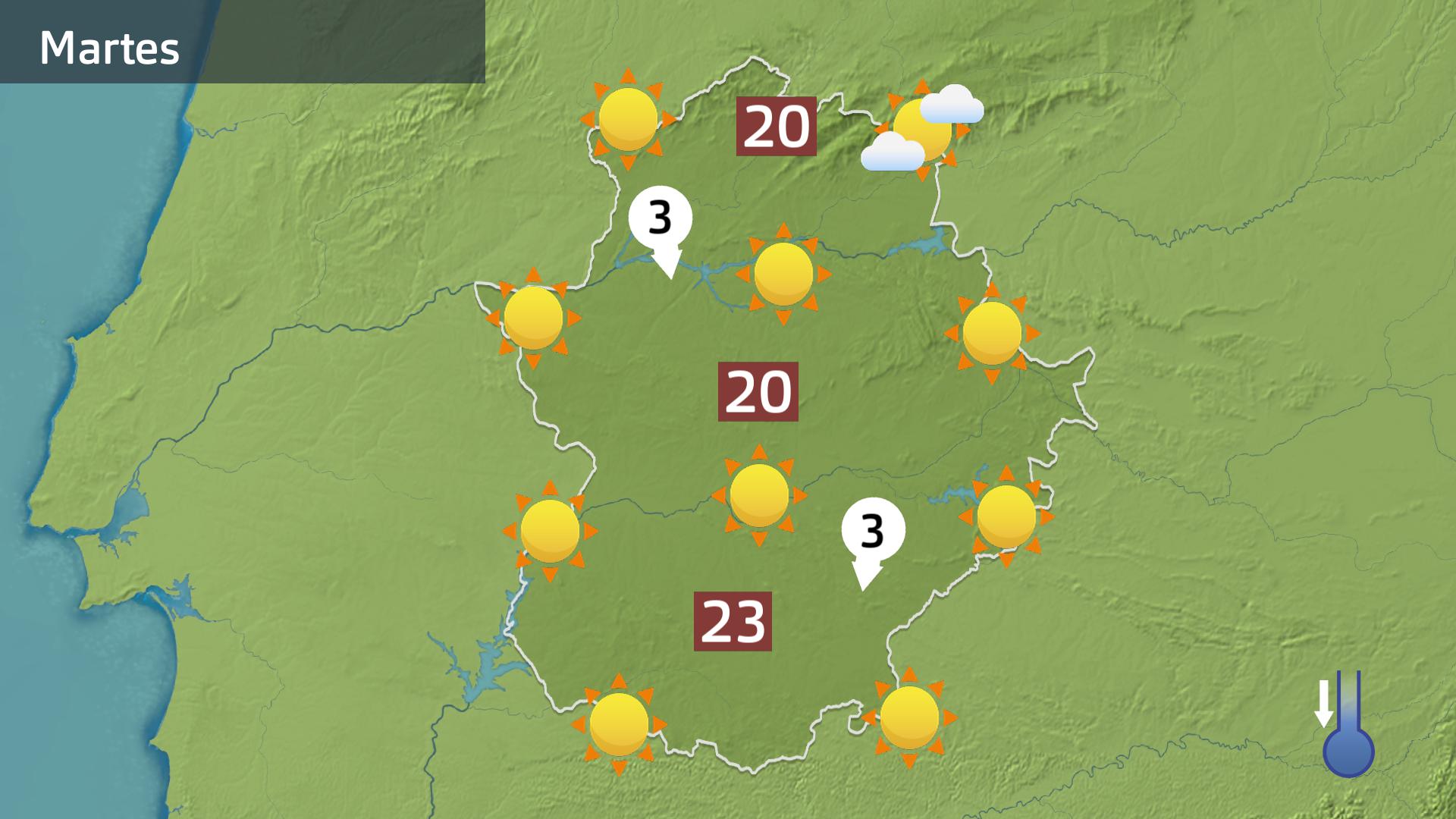 Mapa de previsión para hoy martes 23 de abril