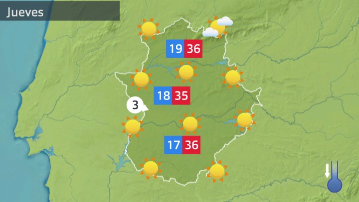 Mapa de tiempo previsto para el jueves 28 de julio