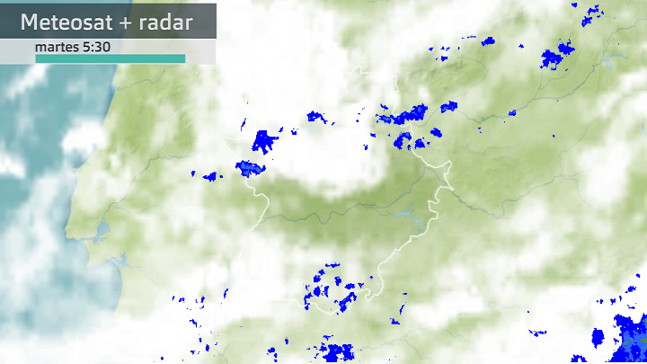 Imagen del Meteosat + radar meteorológico martes 23 de mayo 5:30 h.