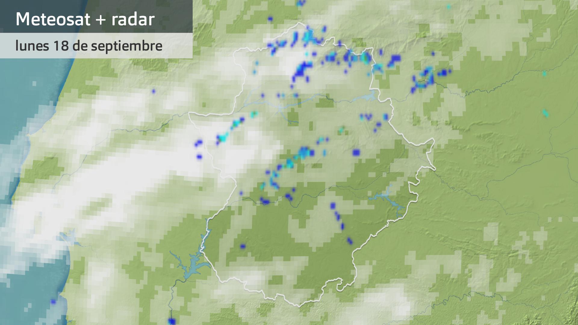 Imagen del Meteosat + radar meteorológico lunes 18 de septiembre 5:30 h.